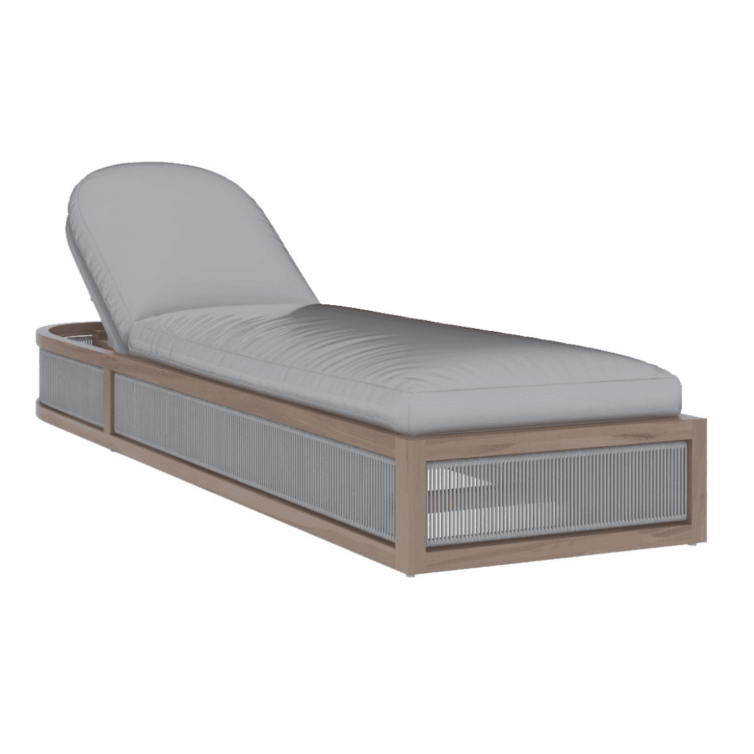Bali Şezlong – Zebrano Outdoor teak ve halat detaylı dış mekan güneşlenme şezlongu