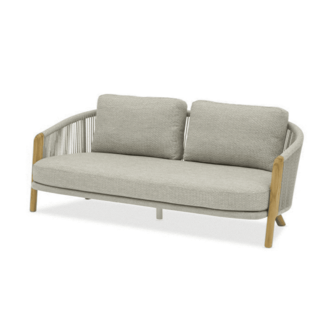 Sky Haven İkili Koltuk – Halat örgü sırtlı, ahşap kollu modern dış mekan ikili kanepe