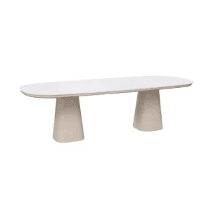 Marrakech Yemek Masası – modern oval krem dış mekan bahçe masası, Zebrano Outdoor