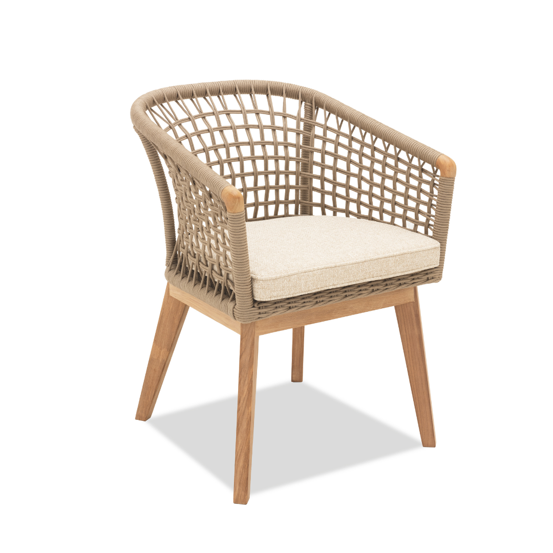 Zebrano Pimlico Chair - outdoor chair with natural mesh backrest, wooden legs and cushion design
