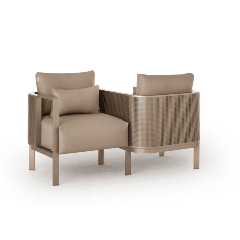 Solanas Single Armchair - Beige aluminum outdoor armchair with modern stripes, cushioned and comfortable design