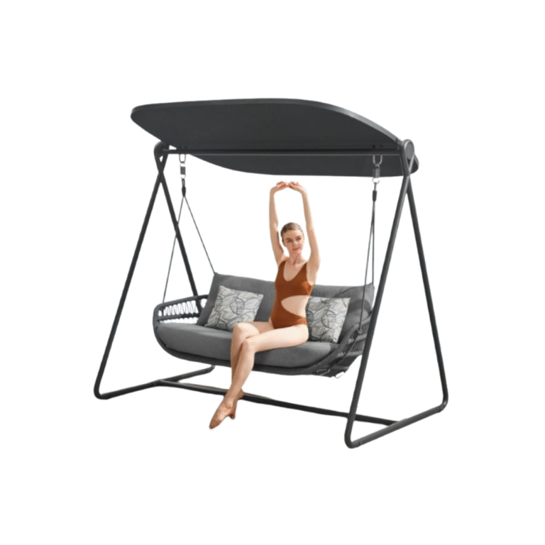 vasca garden swing, modern outdoor swing, awning covered garden swing, 3 seater garden swing model