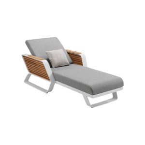 wing lounge chair, modern outdoor chaise lounge, aluminum and teak garden lounge chair, poolside lounge furniture