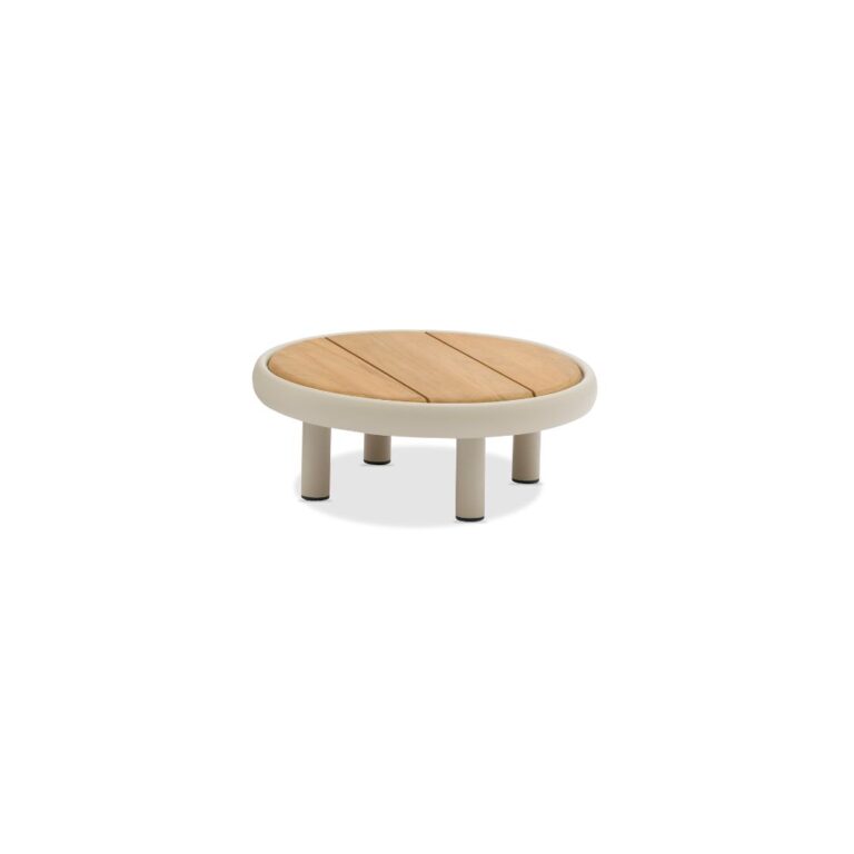 Cloud Orta Sehpa 60 cm Zebrano Outdoor Doğal Ahşap Tablalı Krem Metal Ayaklı Minimal Bahçe Mobilyası