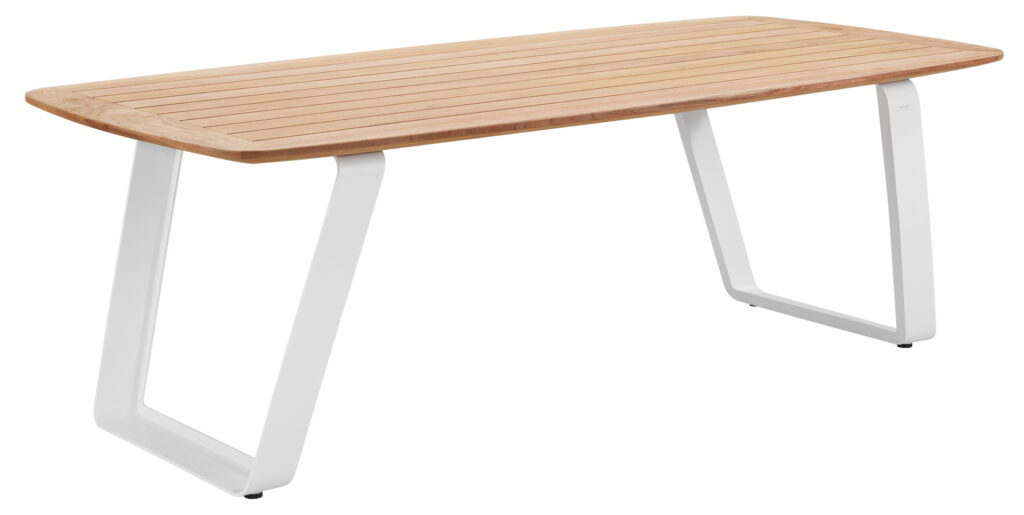 wing masa, teak üst yüzeyli dış mekan masa, alüminyum ayaklı bahçe yemek masası