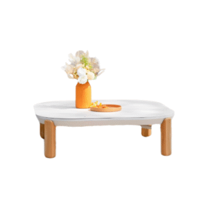 Mountain Center Coffee Table Zebrano Outdoor White Top Wooden Legs Modern Garden Furniture