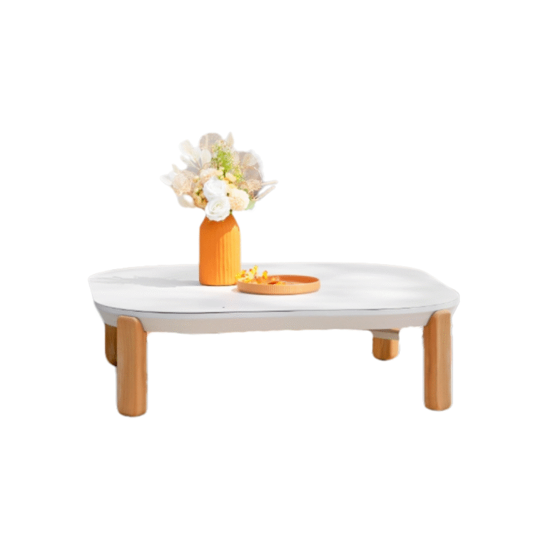 Mountain Center Coffee Table Zebrano Outdoor White Top Wooden Legs Modern Garden Furniture
