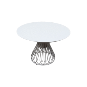 Petal Table Zebrano Outdoor White Round Table with Metal Flower Basket Legs Modern Garden Furniture