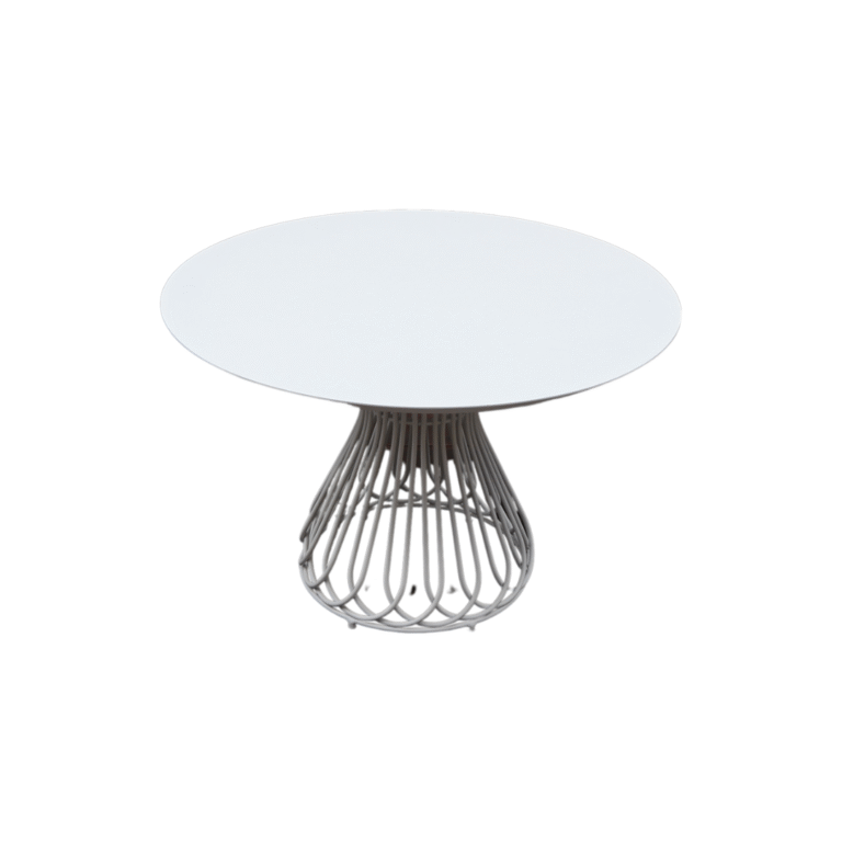 Petal Table Zebrano Outdoor White Round Table with Metal Flower Basket Legs Modern Garden Furniture