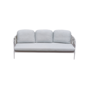 Petal Triple Armchair Zebrano Outdoor White Metal Flower Motif Framed Modern Garden Furniture with Light Gray Cushions