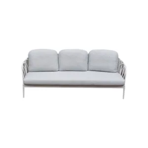 Petal Üçlü Koltuk Zebrano Outdoor Beyaz Metal Çiçek Motifli Çerçeveli Açık Gri Minderli Modern Bahçe Mobilyası