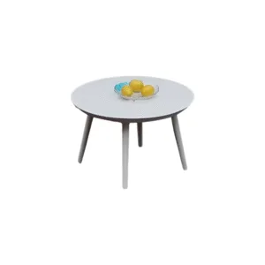 Petal Yan Sehpa Zebrano Outdoor Beyaz Yuvarlak Tablalı Ahşap Ayaklı Minimal Bahçe Mobilyası