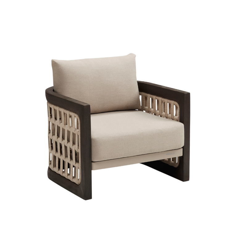 Riva Single Armchair Zebrano Outdoor Wooden Framed Mesh Weaving Detailed Comfortable Garden Furniture
