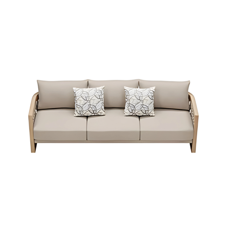 Riva Triple Armchair Zebrano Outdoor Wooden Frame Beige Upholstered Comfortable Garden Furniture