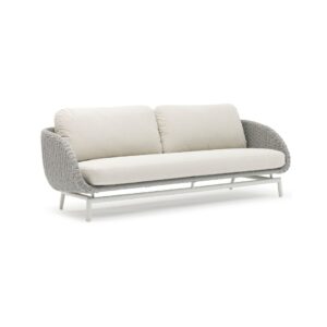 Scoop Double Armchair Zebrano Outdoor Gray Wicker Weave Modern Garden Furniture with Cream Cushions