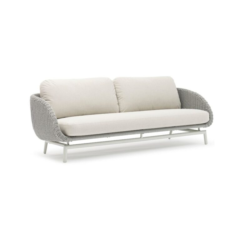 Scoop Double Armchair Zebrano Outdoor Gray Wicker Weave Modern Garden Furniture with Cream Cushions