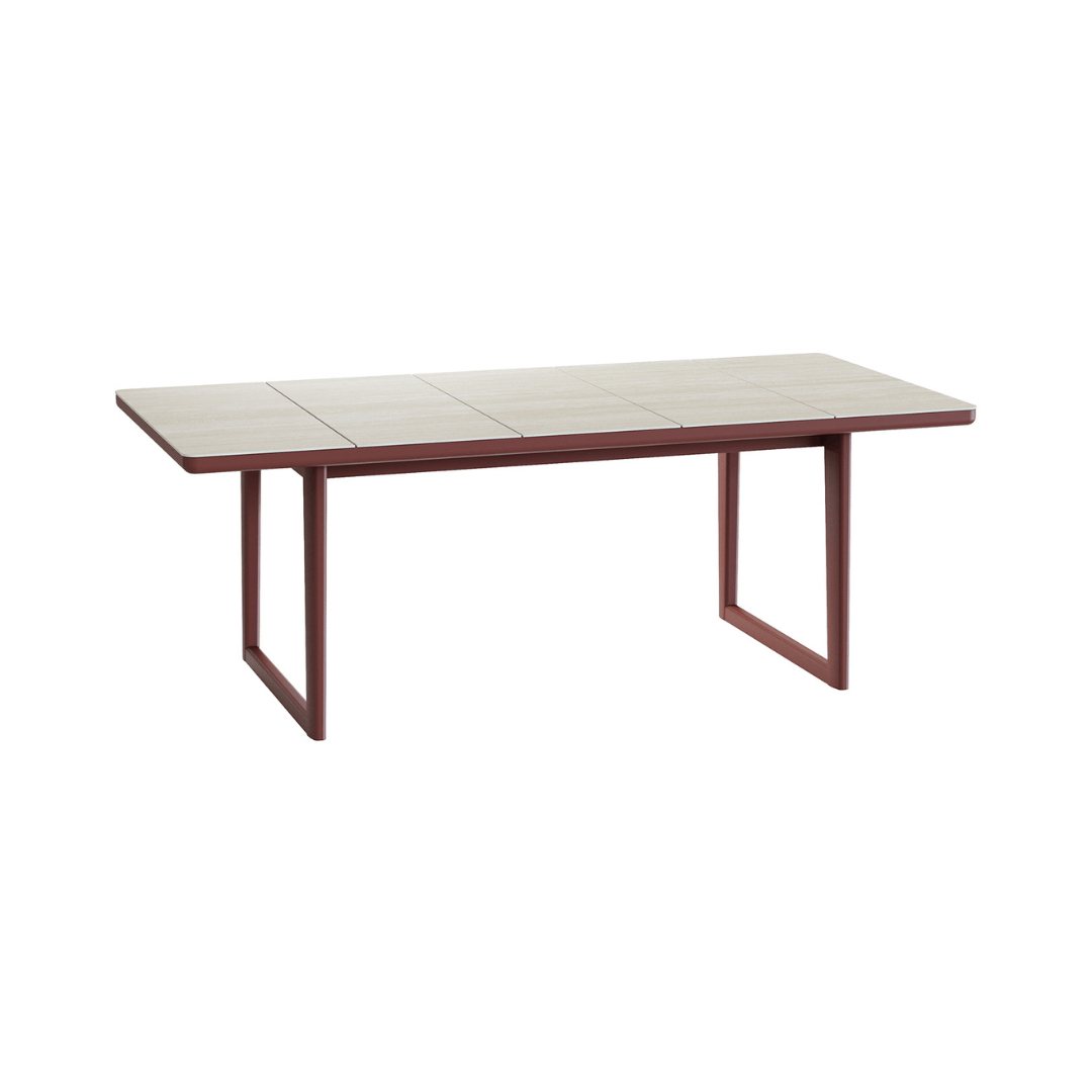 String Masa Zebrano Outdoor Bordo Ahşap Çerçeveli Bej Tablalı Modern Bahçe Mobilyası