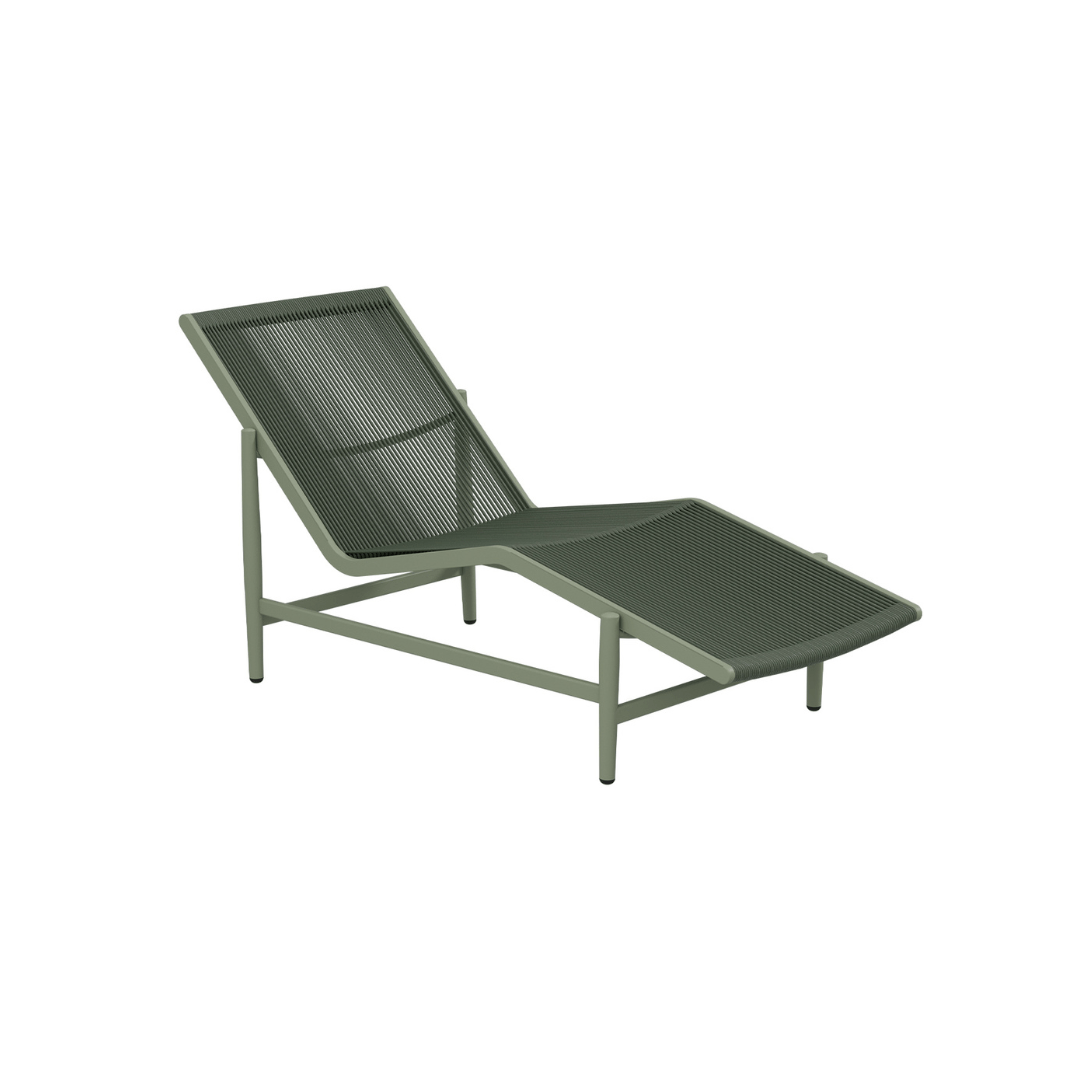 String Şezlong Zebrano Outdoor Yeşil Monokrom İp Örgü Dokulu Modern Bahçe Mobilyası