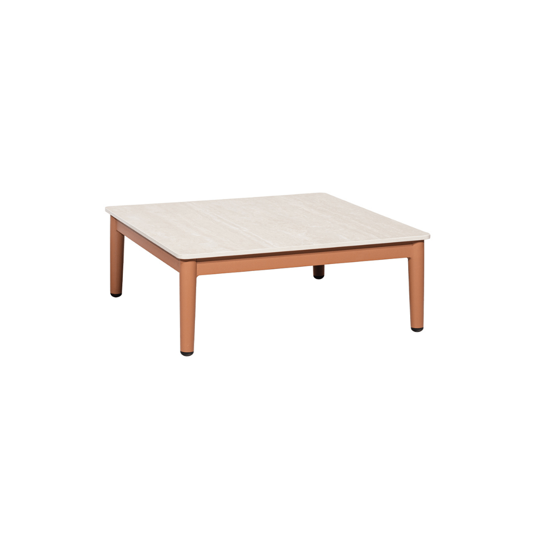 String Yan Sehpa Zebrano Outdoor Ahşap Çerçeveli Bej Mermer Görünümlü Modern Bahçe Mobilyası