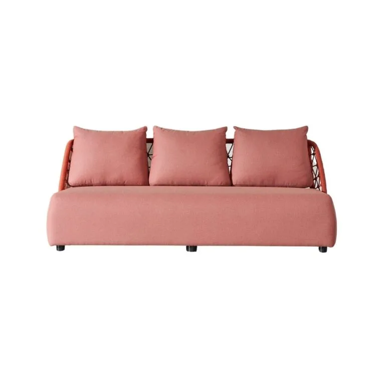 V-Sofa Triple Sofa Zebrano Outdoor Powder Pink Fabric Covered Metal Detailed Modern Garden Furniture
