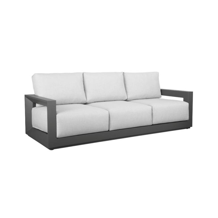 Zeus Triple Armchair Zebrano Outdoor Anthracite Metal Frame Modern Garden Furniture with White Cushions