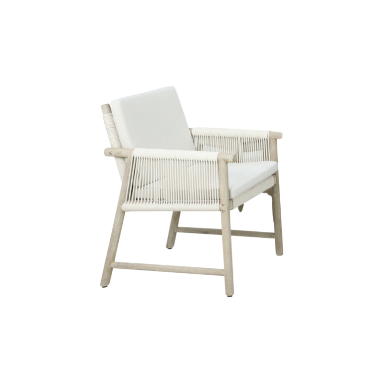 Zulu Chair Zebrano Outdoor Outdoor Wooden Framed Natural Garden Furniture with Rope Weave Detailed White Cushions
