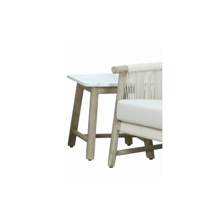 Zulu Side Table Zebrano Outdoor Outdoor Wooden Framed Natural Garden Furniture with White Top