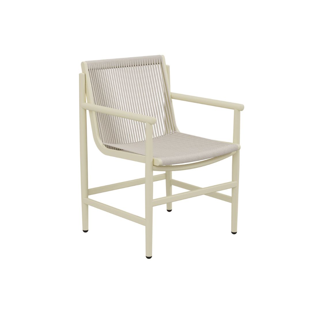 String Sandalye Zebrano Outdoor Beyaz Çerçeveli Bej İp Örgü Dokulu Modern Bahçe Mobilyası